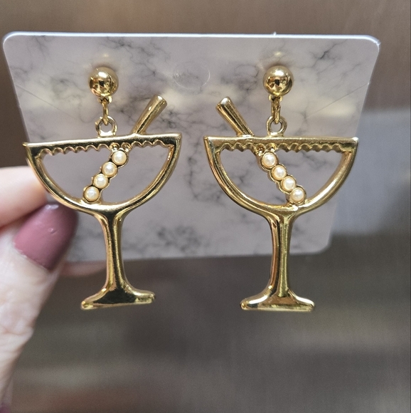 Gold Tone Wine Cups Earrings - Picture 8 of 13